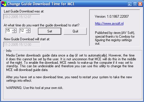 Change Guide Download Time Screenshot
